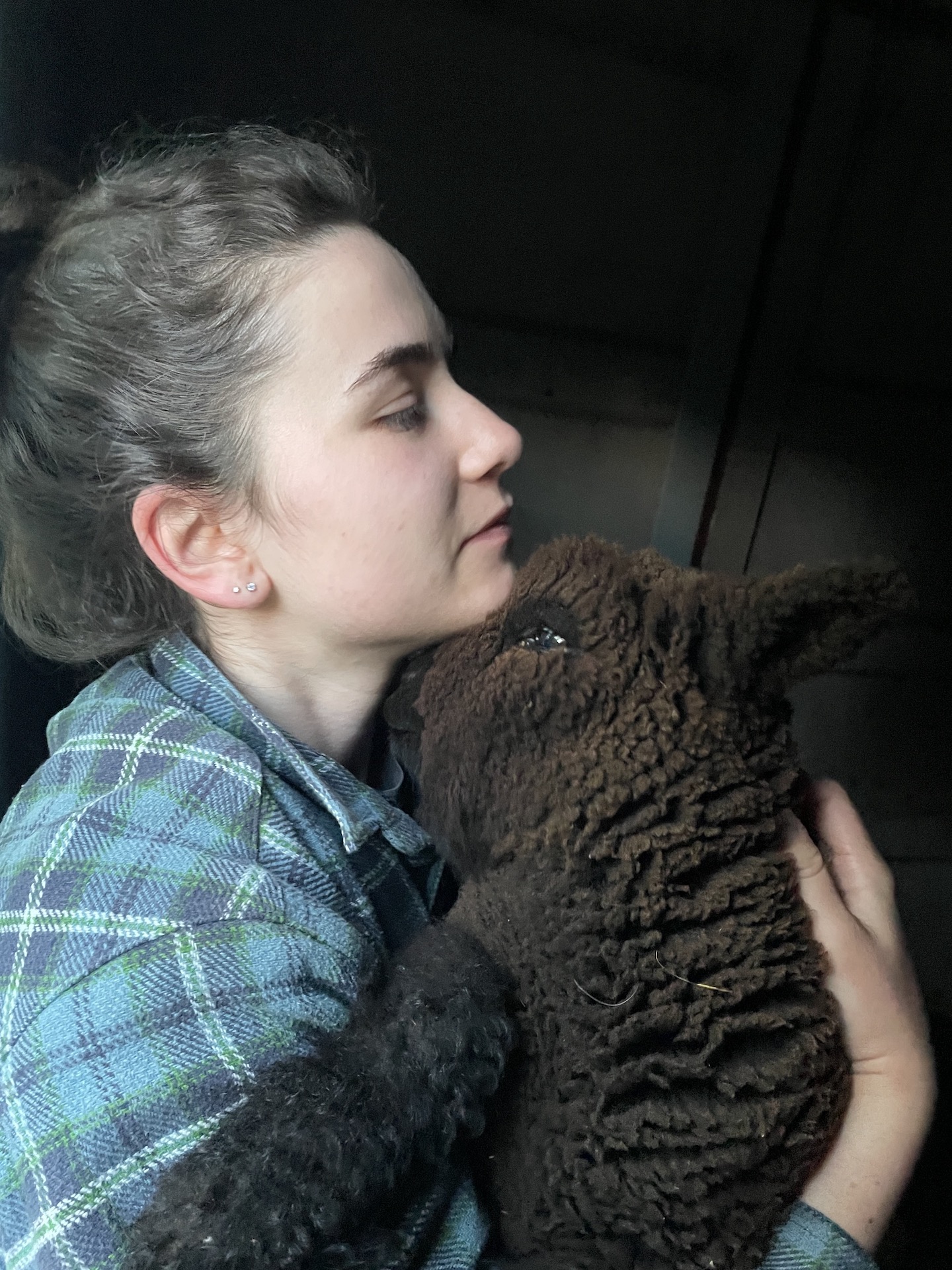 woman holding sheep
